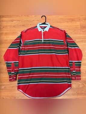 Vintage Pullover Stripe w/ Chambray Collar Polo Ralph Lauren Shirt M